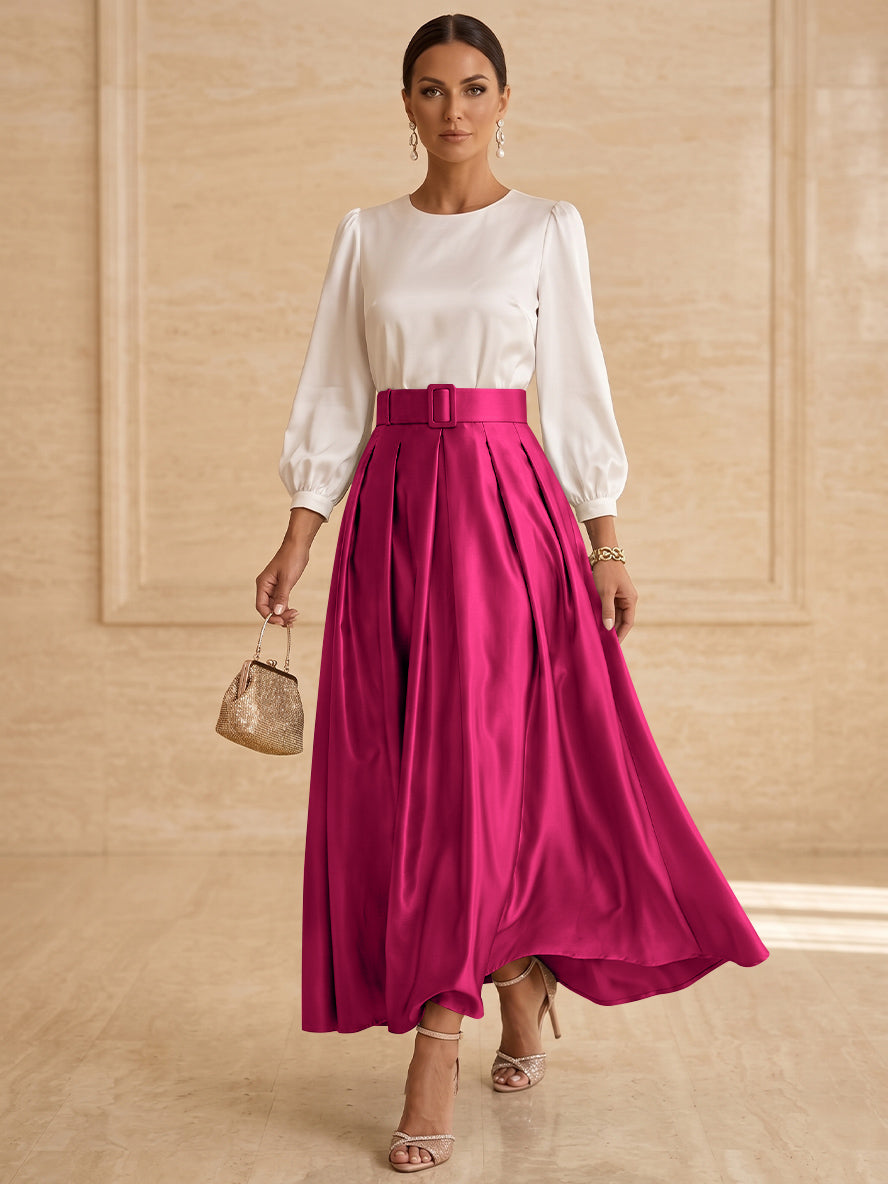 A-Line/Princess Scoop Taffeta Mother of the Bride Dresses Long Sleeves Ankle-Length Pleated