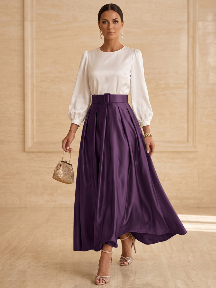 A-Line/Princess Scoop Taffeta Mother of the Bride Dresses Long Sleeves Ankle-Length Pleated