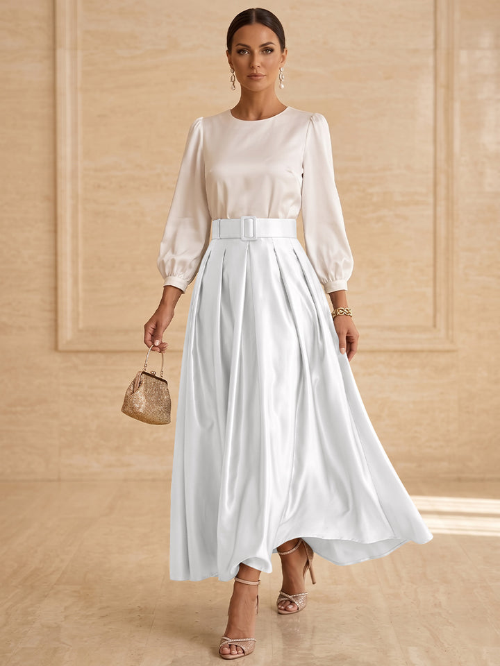 A-Line/Princess Scoop Taffeta Mother of the Bride Dresses Long Sleeves Ankle-Length Pleated