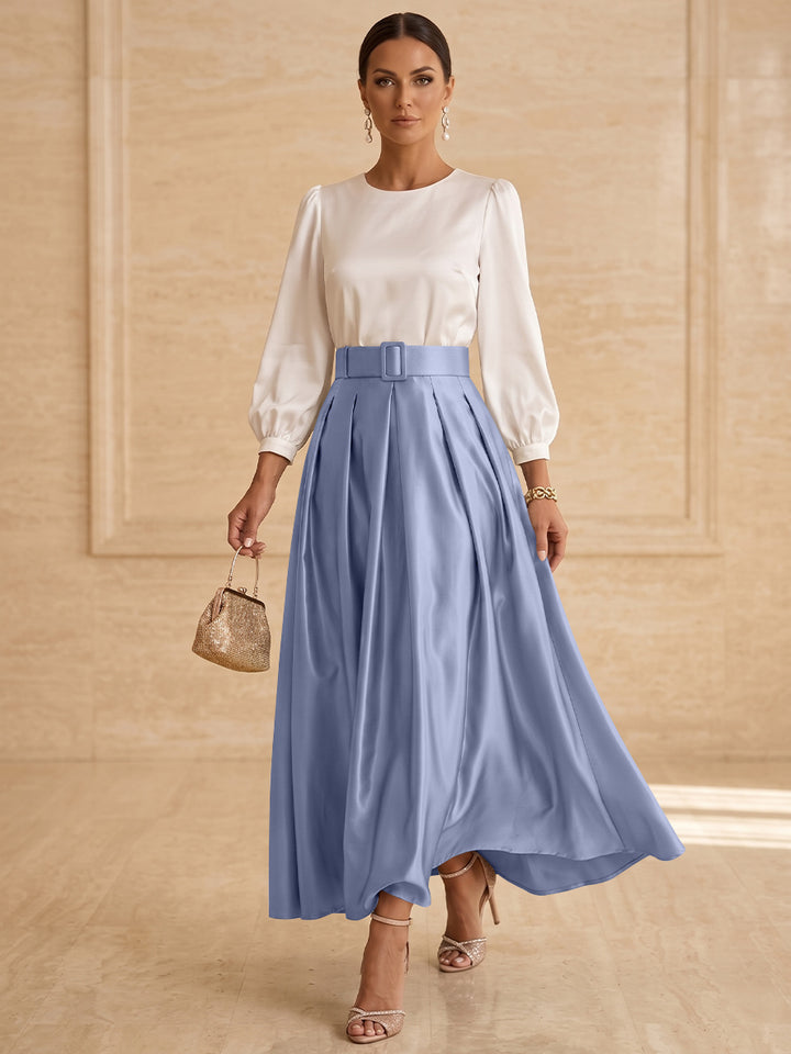 A-Line/Princess Scoop Taffeta Mother of the Bride Dresses Long Sleeves Ankle-Length Pleated