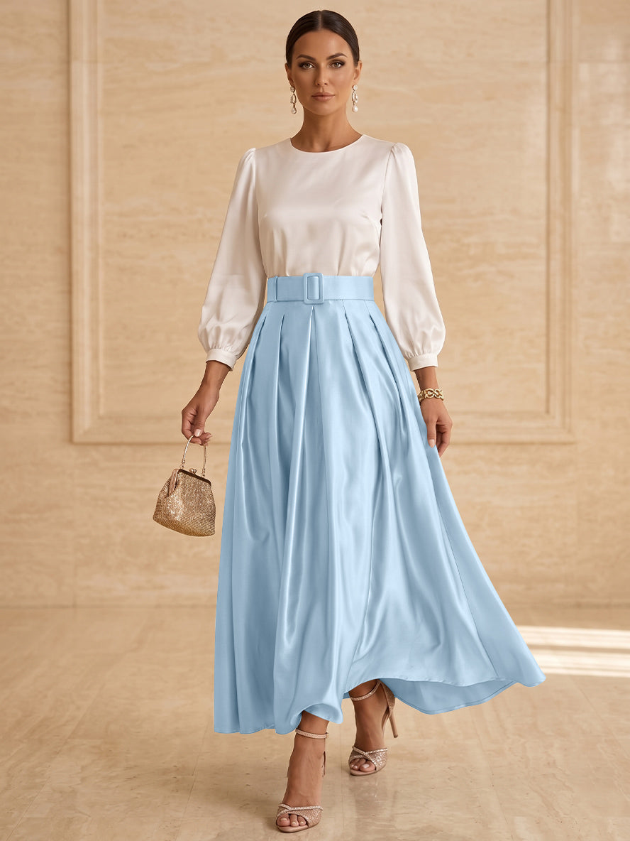 A-Line/Princess Scoop Taffeta Mother of the Bride Dresses Long Sleeves Ankle-Length Pleated