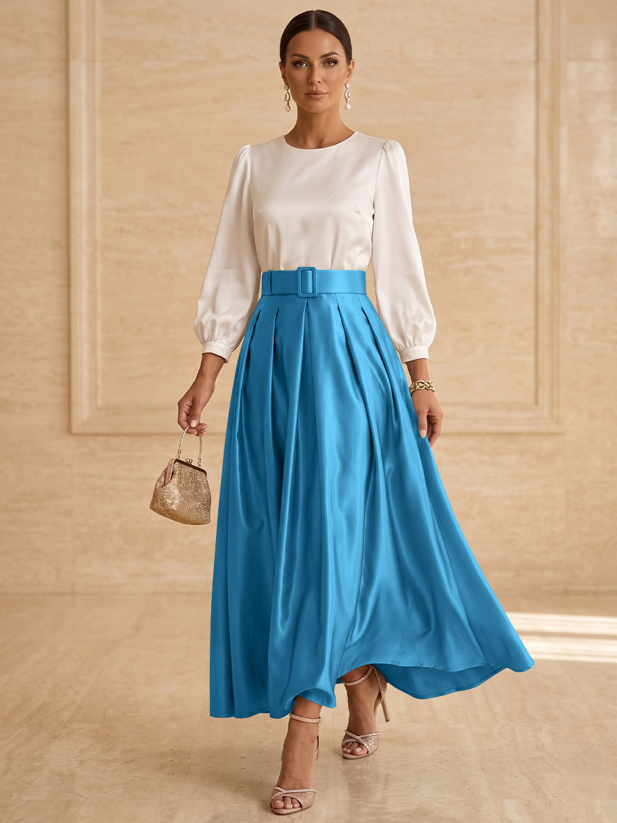 A-Line/Princess Scoop Taffeta Mother of the Bride Dresses Long Sleeves Ankle-Length Pleated