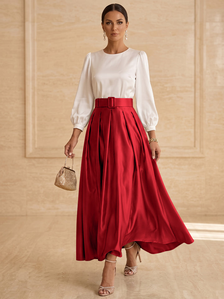 A-Line/Princess Scoop Taffeta Mother of the Bride Dresses Long Sleeves Ankle-Length Pleated
