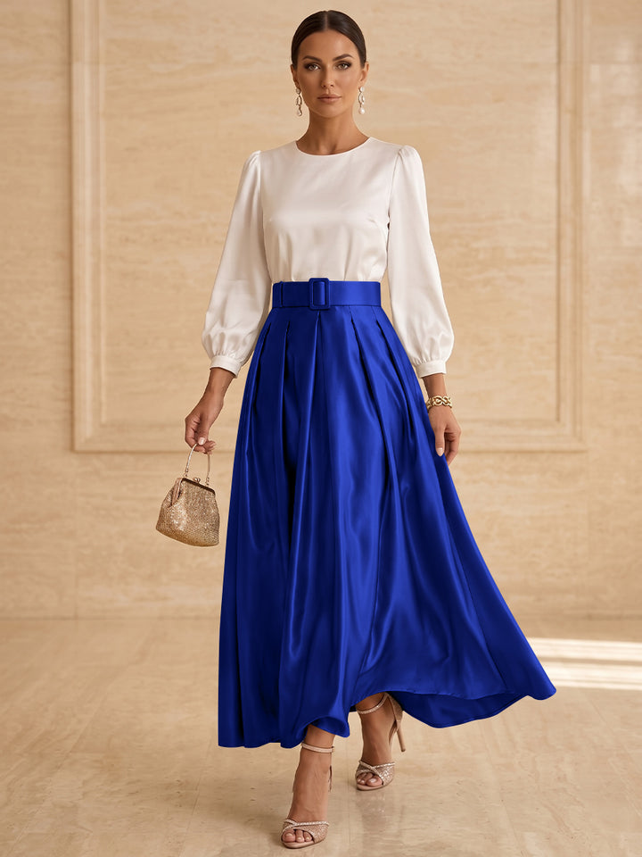 A-Line/Princess Scoop Taffeta Mother of the Bride Dresses Long Sleeves Ankle-Length Pleated
