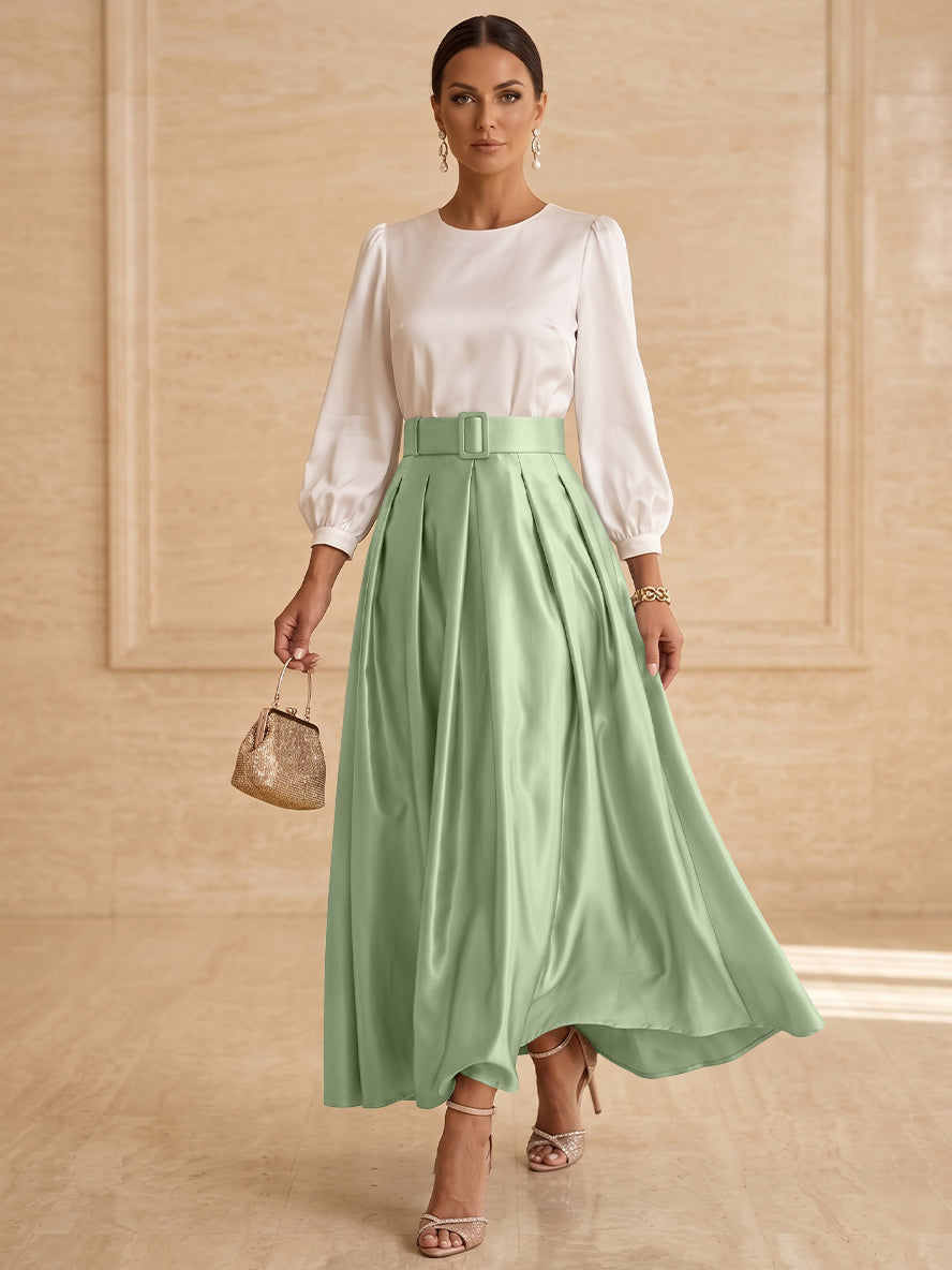 A-Line/Princess Scoop Taffeta Mother of the Bride Dresses Long Sleeves Ankle-Length Pleated