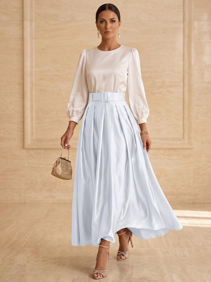 A-Line/Princess Scoop Taffeta Mother of the Bride Dresses Long Sleeves Ankle-Length Pleated