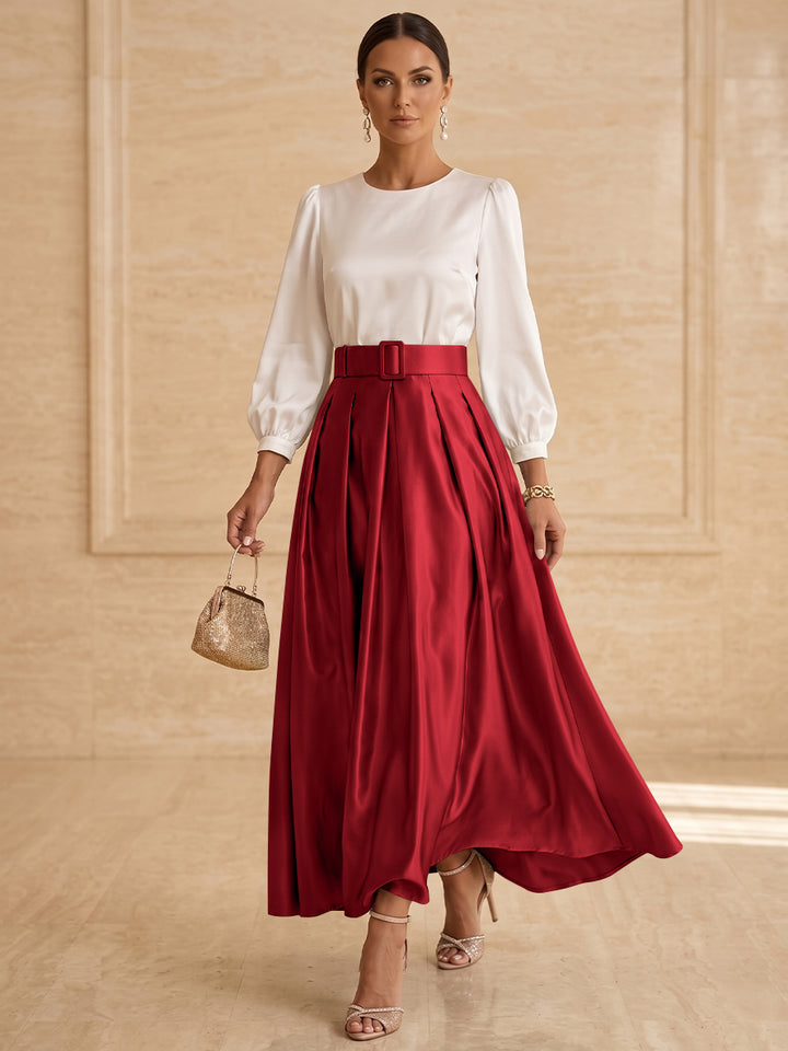 A-Line/Princess Scoop Taffeta Mother of the Bride Dresses Long Sleeves Ankle-Length Pleated