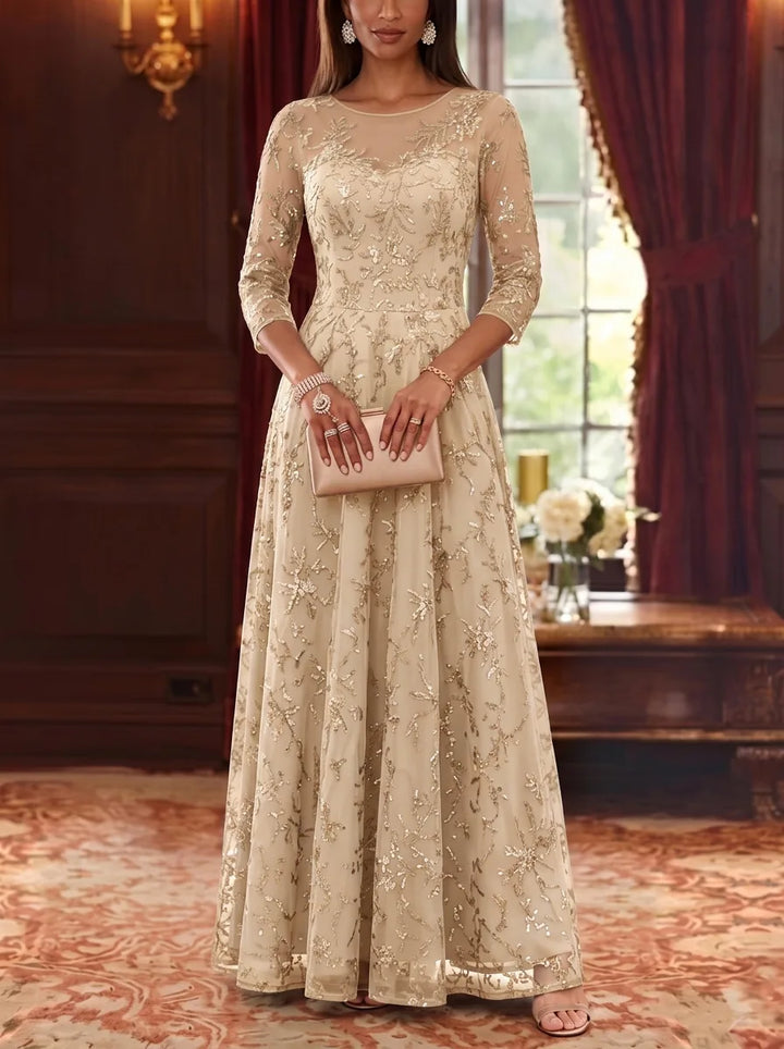 A-Line/Princess Scoop Mother of the Bride Dresses Lace Sequins 3/4 Sleeves Floor Length