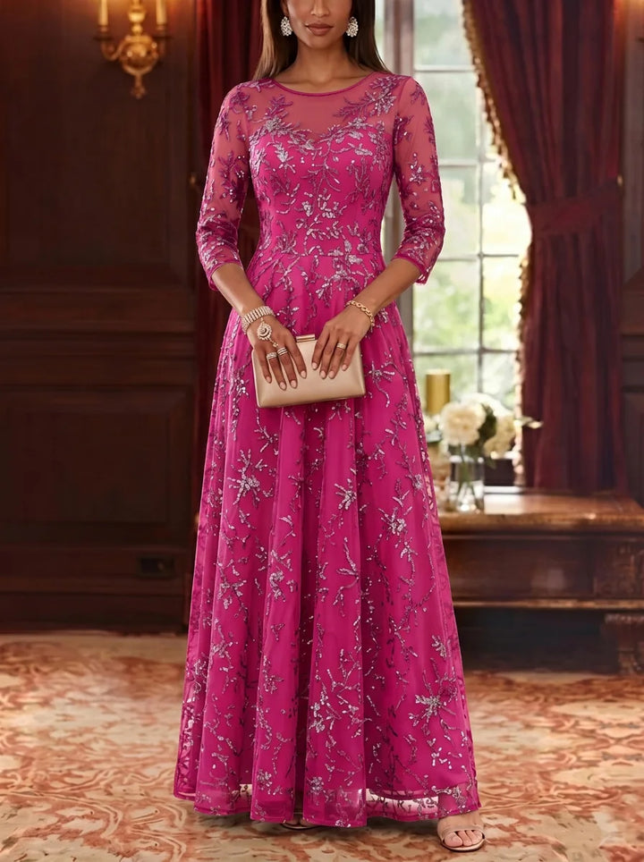 A-Line/Princess Scoop Mother of the Bride Dresses Lace Sequins 3/4 Sleeves Floor Length