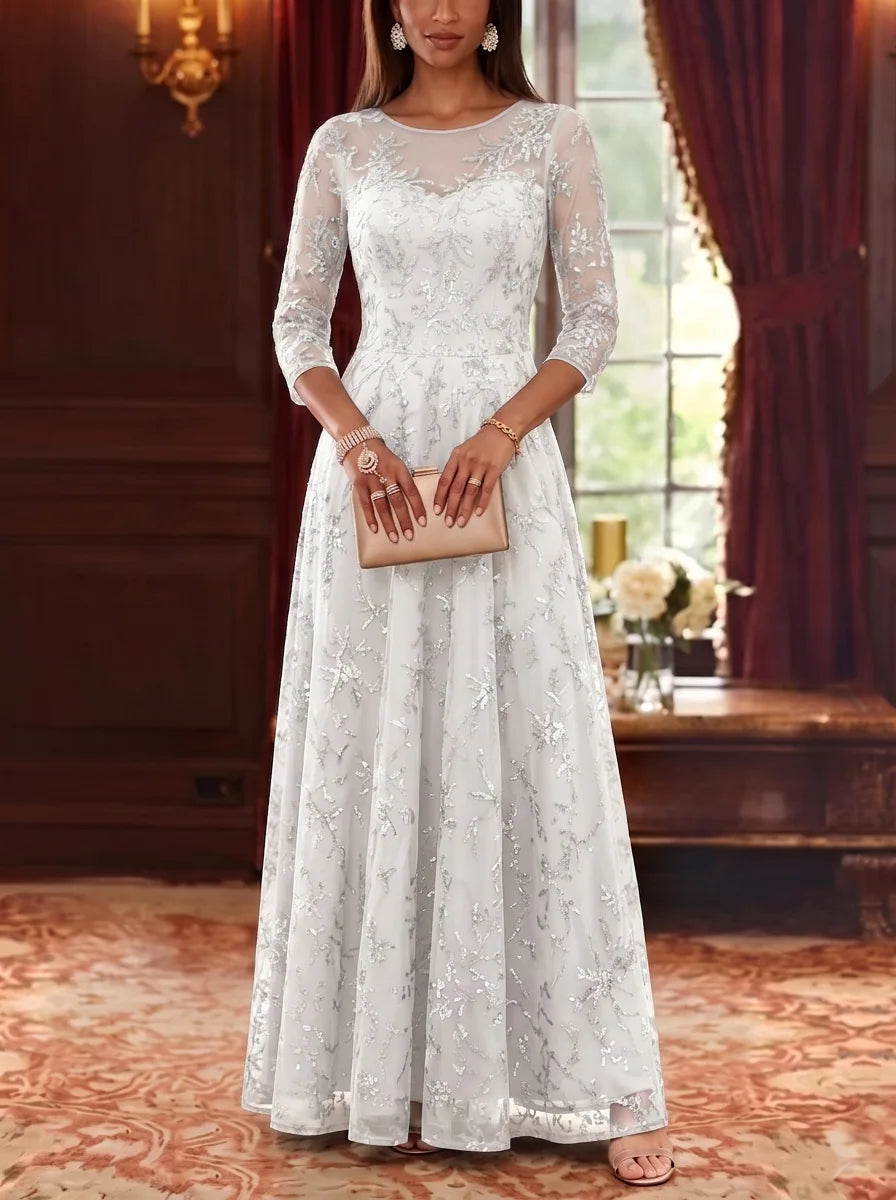 A-Line/Princess Scoop Mother of the Bride Dresses Lace Sequins 3/4 Sleeves Floor Length