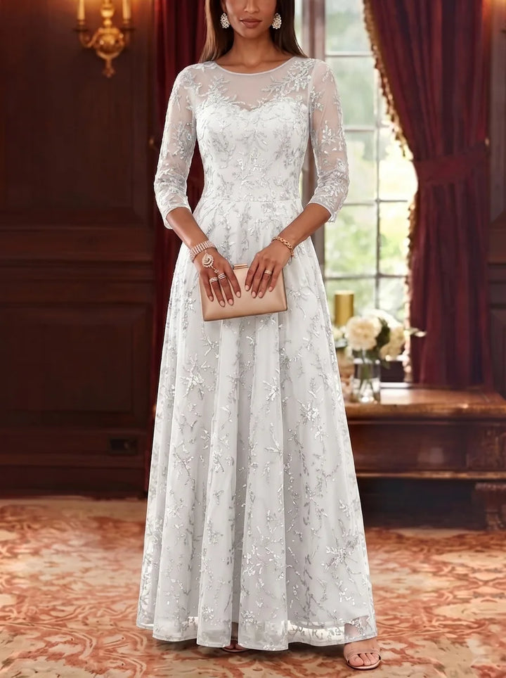 A-Line/Princess Scoop Mother of the Bride Dresses Lace Sequins 3/4 Sleeves Floor Length