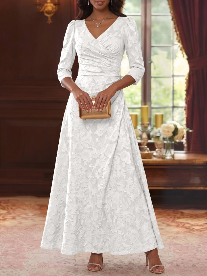 A-Line/Princess V-Neck Chiffon Floral Mother of the Bride Dresses Ankle-Length 3/4 Sleeves Ruched