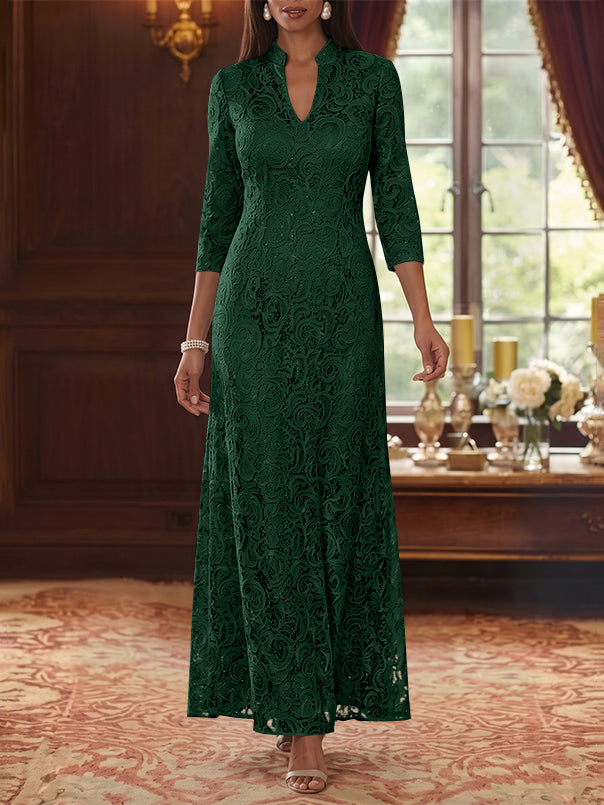 A-Line/Princess V-Neck Lace Mother of the Bride Dresses Ankle-Length 3/4 Sleeves Floral