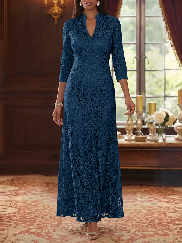 A-Line/Princess V-Neck Lace Mother of the Bride Dresses Ankle-Length 3/4 Sleeves Floral