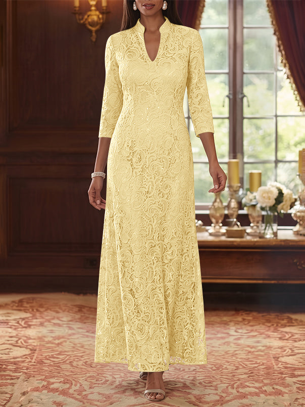 A-Line/Princess V-Neck Lace Mother of the Bride Dresses Ankle-Length 3/4 Sleeves Floral