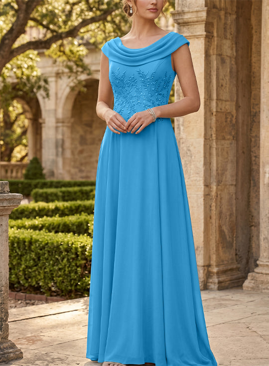 A-Line/Princess Scoop Chiffon Mother of the Bride Dresses Sleeveless Lace Floor-Length