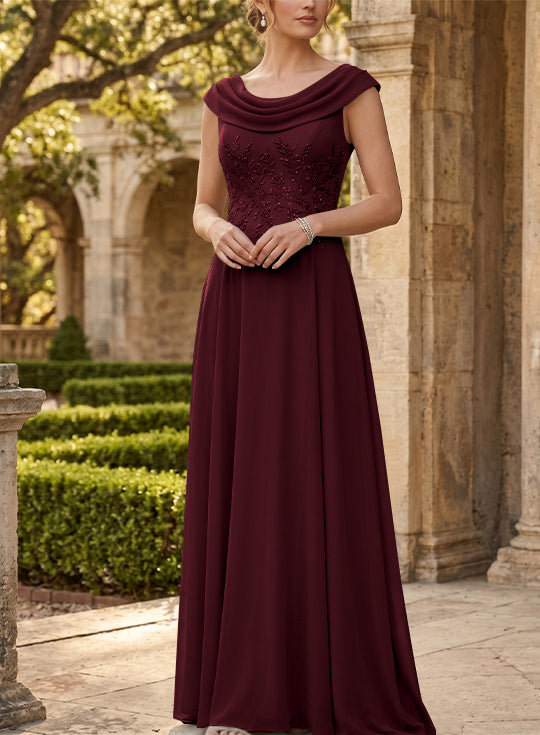 A-Line/Princess Scoop Chiffon Mother of the Bride Dresses Sleeveless Lace Floor-Length