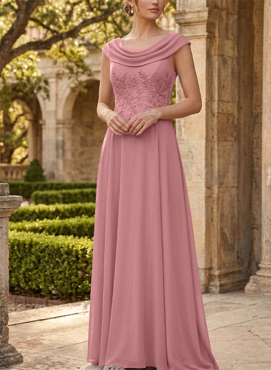 A-Line/Princess Scoop Chiffon Mother of the Bride Dresses Sleeveless Lace Floor-Length