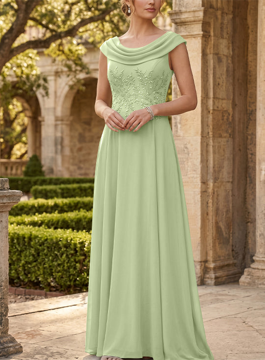 A-Line/Princess Scoop Chiffon Mother of the Bride Dresses Sleeveless Lace Floor-Length