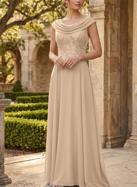 A-Line/Princess Scoop Chiffon Mother of the Bride Dresses Sleeveless Lace Floor-Length