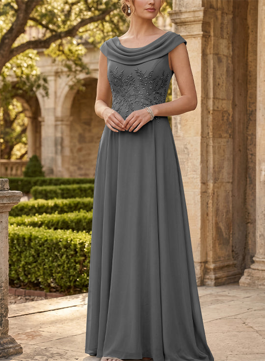 A-Line/Princess Scoop Chiffon Mother of the Bride Dresses Sleeveless Lace Floor-Length