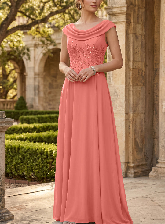 A-Line/Princess Scoop Chiffon Mother of the Bride Dresses Sleeveless Lace Floor-Length