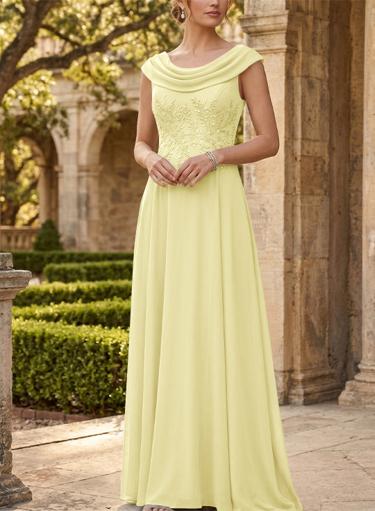A-Line/Princess Scoop Chiffon Mother of the Bride Dresses Sleeveless Lace Floor-Length