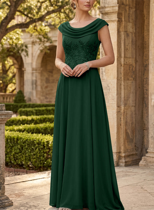 A-Line/Princess Scoop Chiffon Mother of the Bride Dresses Sleeveless Lace Floor-Length