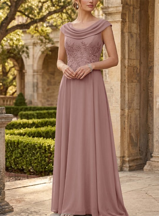 A-Line/Princess Scoop Chiffon Mother of the Bride Dresses Sleeveless Lace Floor-Length