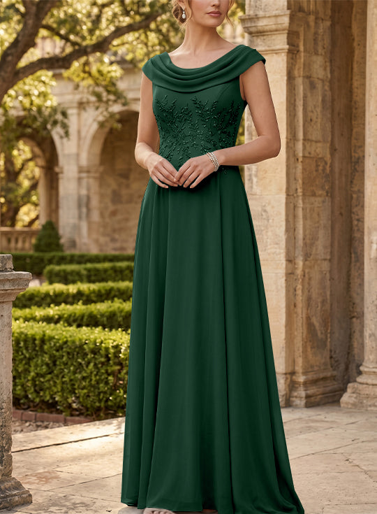 A-Line/Princess Scoop Chiffon Mother of the Bride Dresses Sleeveless Lace Floor-Length