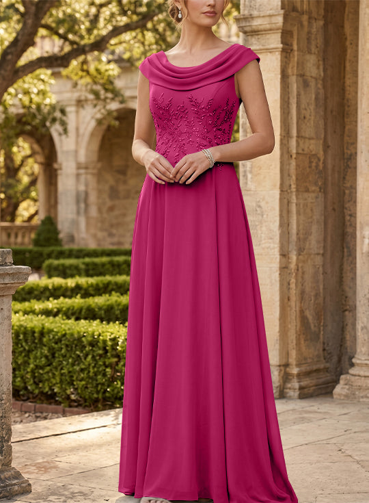 A-Line/Princess Scoop Chiffon Mother of the Bride Dresses Sleeveless Lace Floor-Length