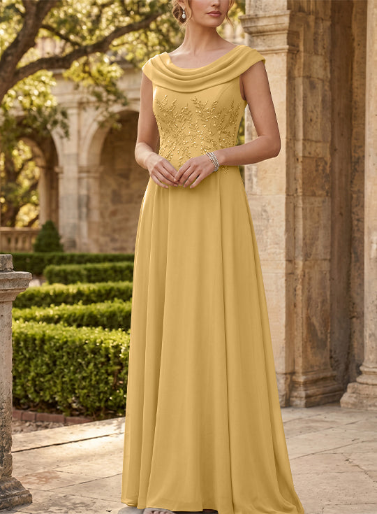 A-Line/Princess Scoop Chiffon Mother of the Bride Dresses Sleeveless Lace Floor-Length