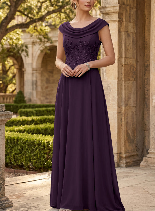 A-Line/Princess Scoop Chiffon Mother of the Bride Dresses Sleeveless Lace Floor-Length