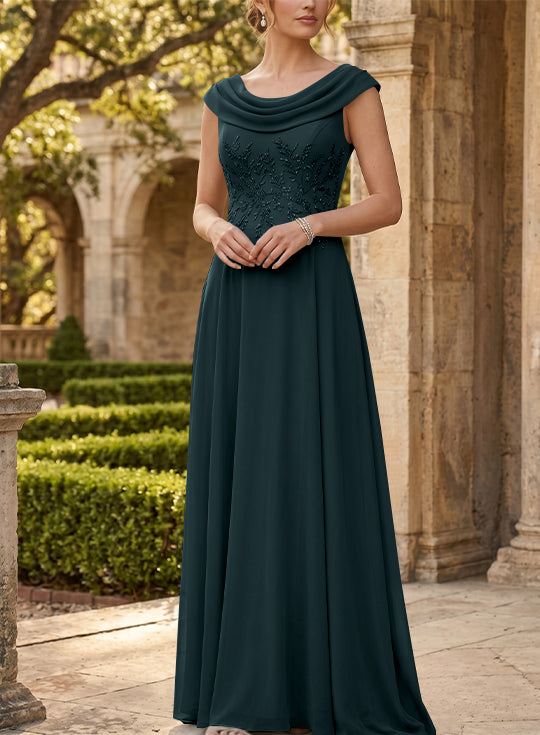 A-Line/Princess Scoop Chiffon Mother of the Bride Dresses Sleeveless Lace Floor-Length