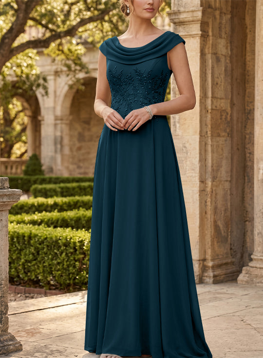 A-Line/Princess Scoop Chiffon Mother of the Bride Dresses Sleeveless Lace Floor-Length