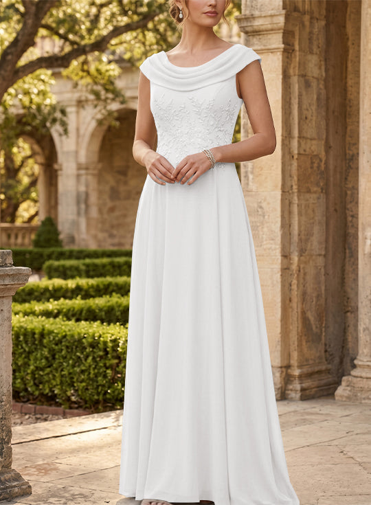 A-Line/Princess Scoop Chiffon Mother of the Bride Dresses Sleeveless Lace Floor-Length