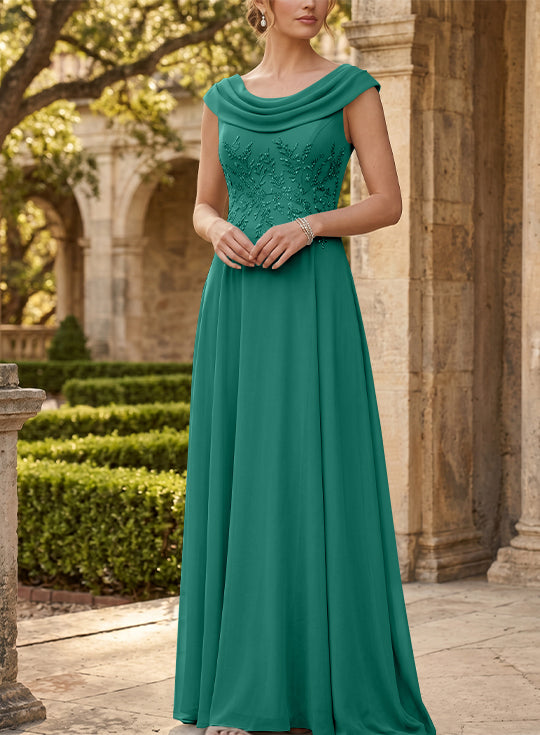A-Line/Princess Scoop Chiffon Mother of the Bride Dresses Sleeveless Lace Floor-Length