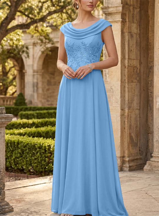 A-Line/Princess Scoop Chiffon Mother of the Bride Dresses Sleeveless Lace Floor-Length