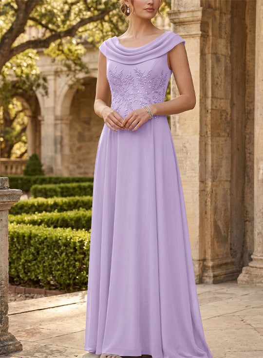 A-Line/Princess Scoop Chiffon Mother of the Bride Dresses Sleeveless Lace Floor-Length