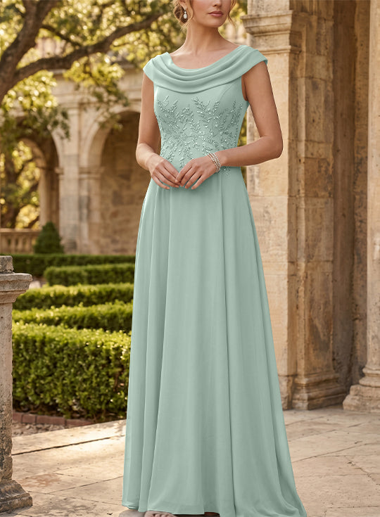 A-Line/Princess Scoop Chiffon Mother of the Bride Dresses Sleeveless Lace Floor-Length