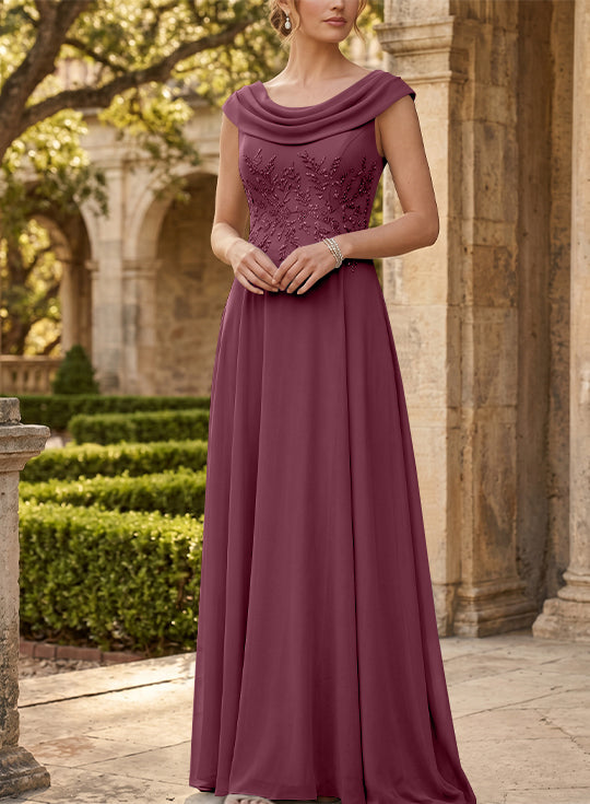A-Line/Princess Scoop Chiffon Mother of the Bride Dresses Sleeveless Lace Floor-Length