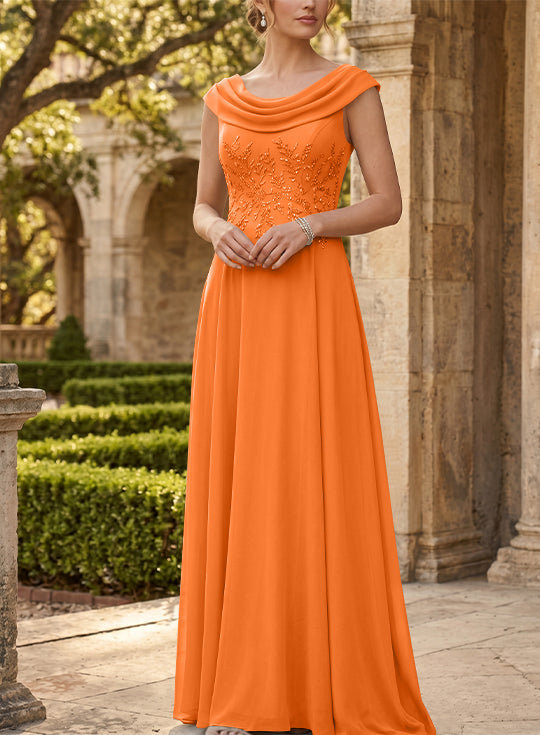 A-Line/Princess Scoop Chiffon Mother of the Bride Dresses Sleeveless Lace Floor-Length