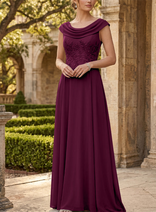 A-Line/Princess Scoop Chiffon Mother of the Bride Dresses Sleeveless Lace Floor-Length
