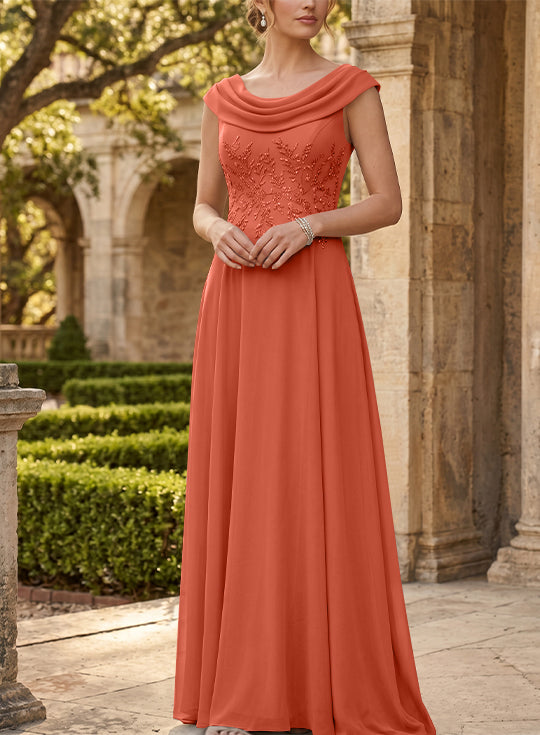 A-Line/Princess Scoop Chiffon Mother of the Bride Dresses Sleeveless Lace Floor-Length