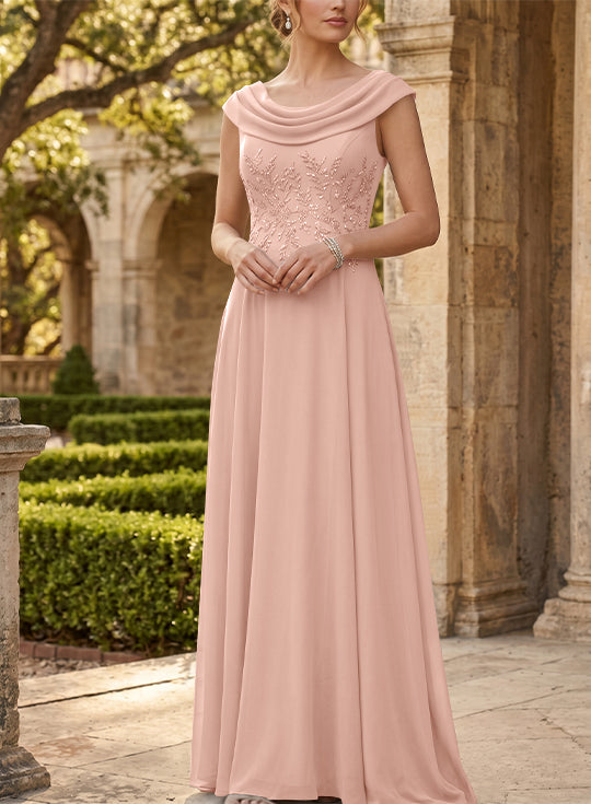 A-Line/Princess Scoop Chiffon Mother of the Bride Dresses Sleeveless Lace Floor-Length