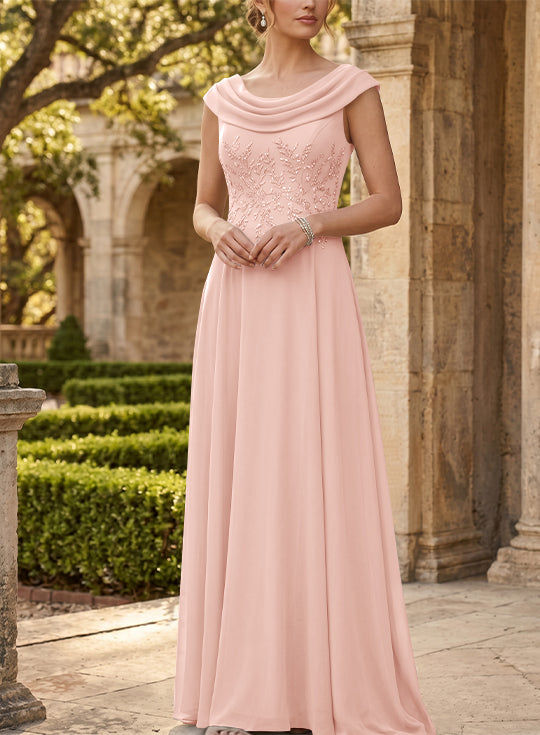 A-Line/Princess Scoop Chiffon Mother of the Bride Dresses Sleeveless Lace Floor-Length