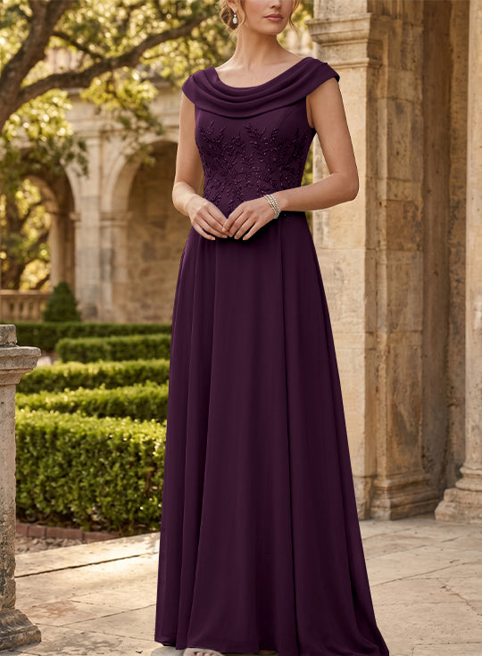 A-Line/Princess Scoop Chiffon Mother of the Bride Dresses Sleeveless Lace Floor-Length