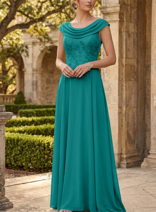 A-Line/Princess Scoop Chiffon Mother of the Bride Dresses Sleeveless Lace Floor-Length