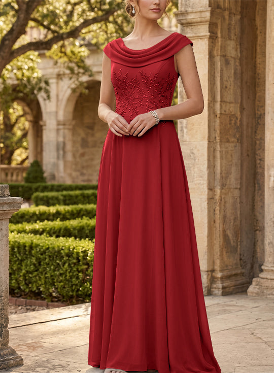 A-Line/Princess Scoop Chiffon Mother of the Bride Dresses Sleeveless Lace Floor-Length