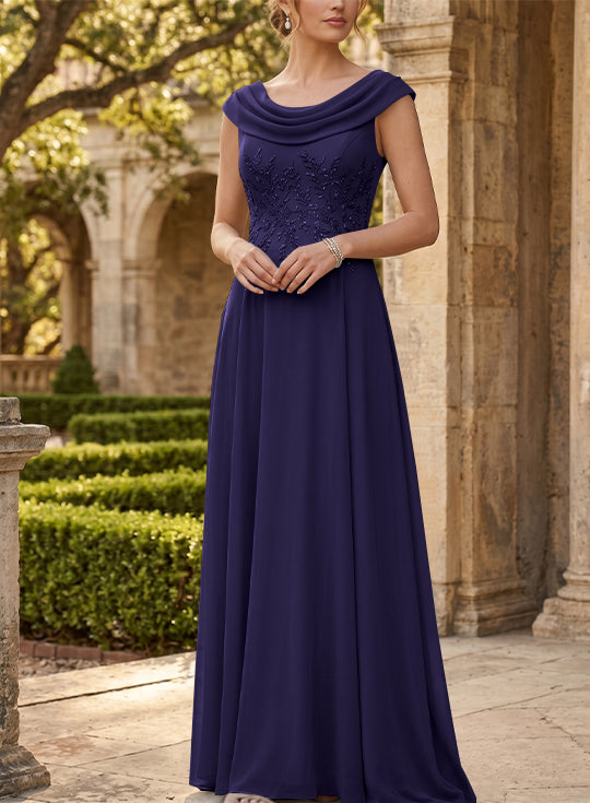 A-Line/Princess Scoop Chiffon Mother of the Bride Dresses Sleeveless Lace Floor-Length
